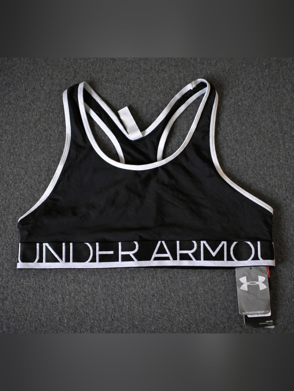 NWT Under Armour Girls Sports Bra Sz YLG Black White HeatGear